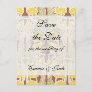 art nouveau marigold floral pattern art announcement postcard