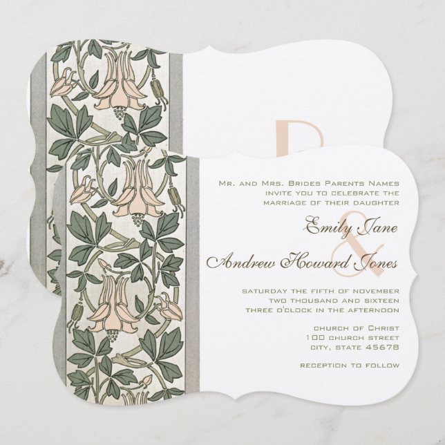 Art Nouveau MielSuckle Faire-part de mariage rose (Devant / Derrière)