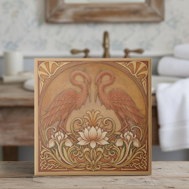 Art Nouveau Mirrored CranePat#9 Terra Cotta ID1193 Tile (Creator Uploaded)