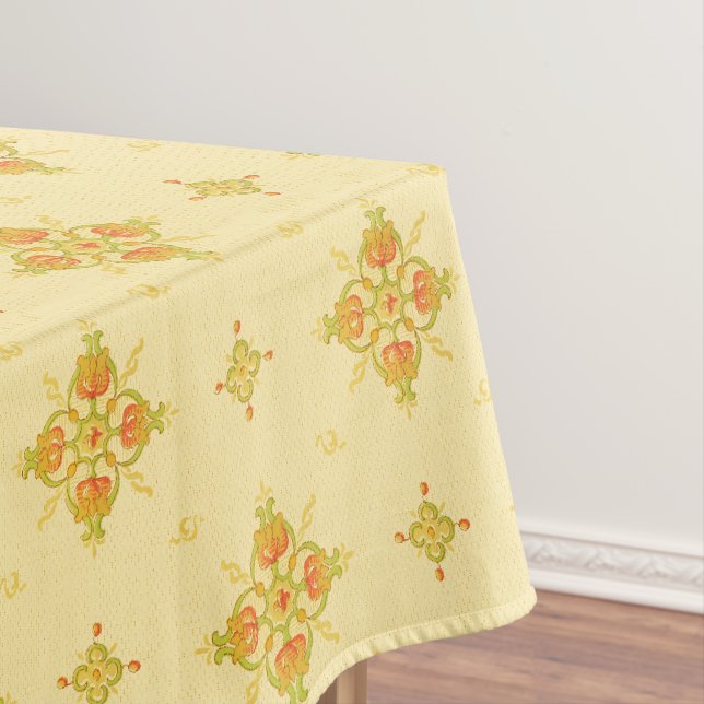 Art Nouveau Mission Style Bands of Tulips pattern Tablecloth (In Situ)