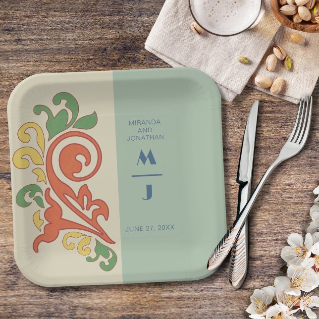 Art Nouveau Monogram Wedding Paper Plate (Creator Uploaded)