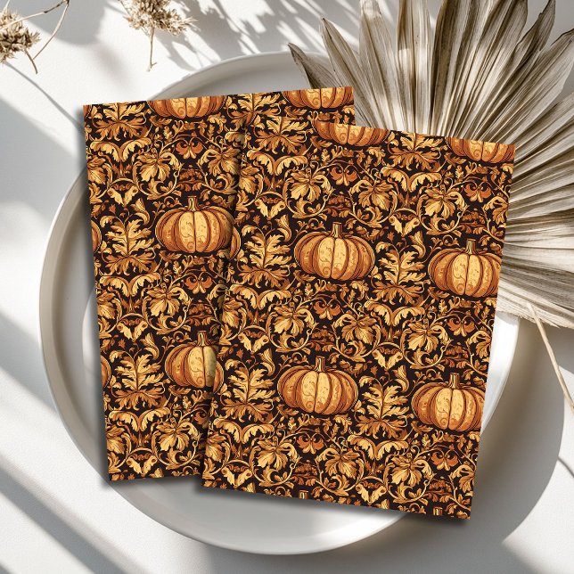 Art nouveau Morris autumn gold brown pumpkins Tissue Paper (Art nouveau Morris autumn gold brown pumpkins Tissue Paper)