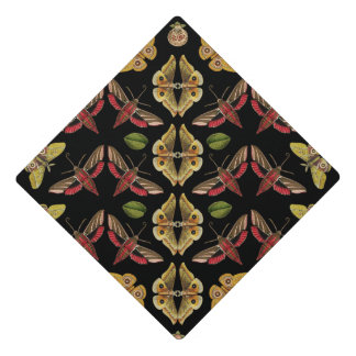 Art Nouveau Moth & Orchid art deco black Graduation Cap Topper