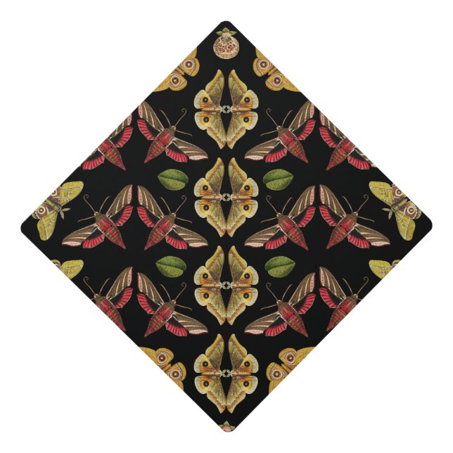 Art Nouveau Moth & Orchid art deco black Graduation Cap Topper (Front)