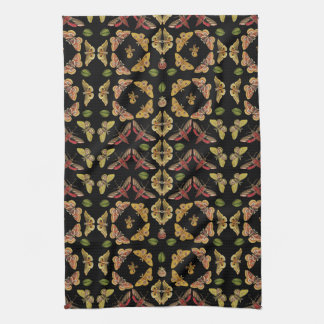 Art Nouveau Moth & Orchid art deco black Kitchen Towel