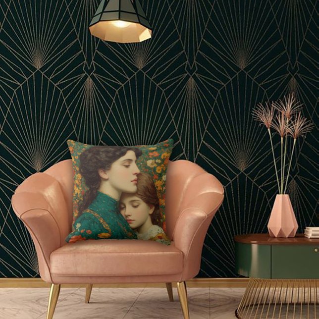 Art Nouveau Mother & Child Throw Pillow (Creator Uploaded)