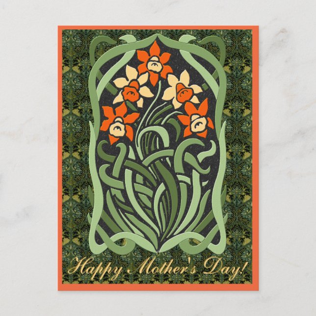Art Nouveau Mothers Day Daffodils (Personalized) Postcard (Front)