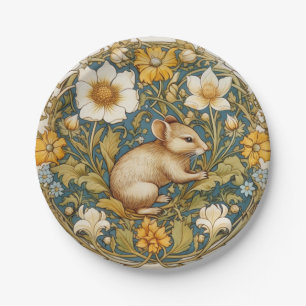 Art nouveau mouse and flowers paper plate