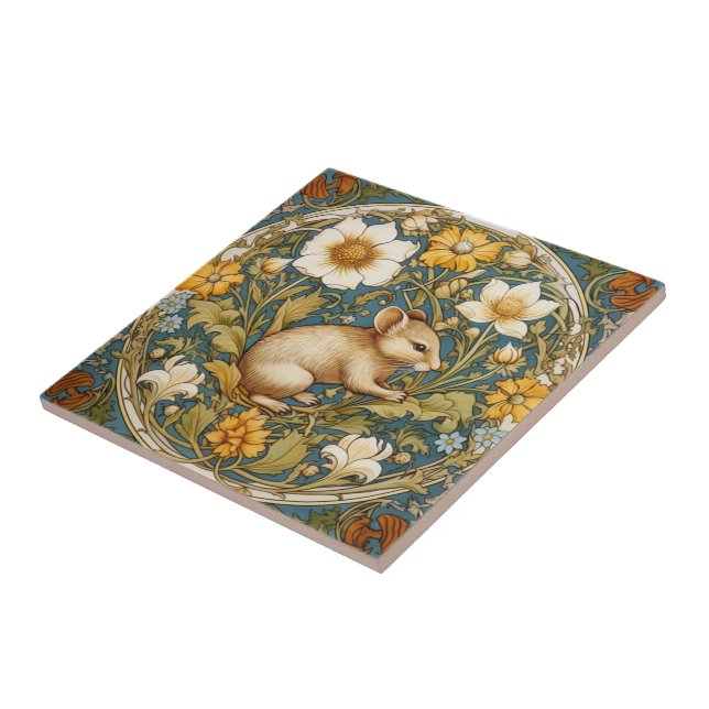 Art nouveau mouse and flowers tile (Side)