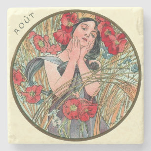 Art Nouveau Mucha Calendar August Stone Coaster