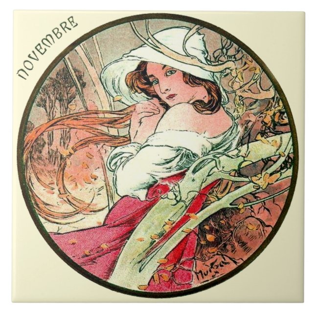 Art Nouveau Mucha Calendar November Tile (Front)