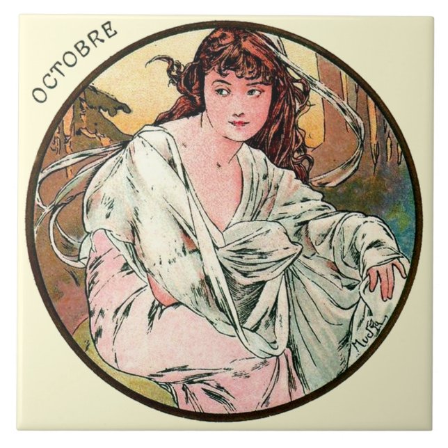 Art Nouveau Mucha Calendar October Tile (Front)