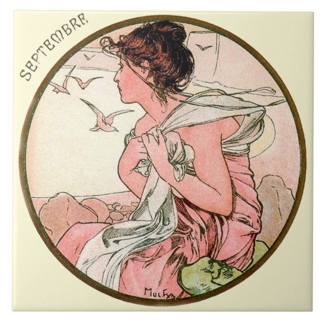 Art Nouveau Mucha Calendar September Tile (Front)