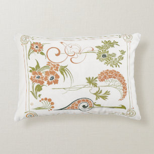 Art nouveau Mucha floral abstract art peach green Accent Pillow