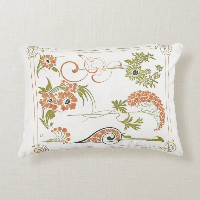 Art nouveau Mucha floral abstract art peach green Accent Pillow (Front)