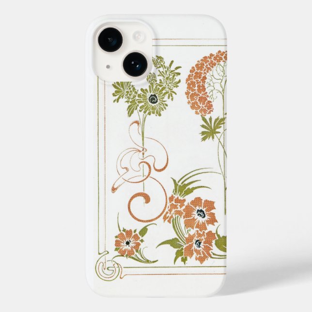 Art nouveau Mucha floral abstract art peach green Case-Mate iPhone Case (Back)