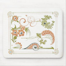 Art nouveau Mucha floral abstract art peach green