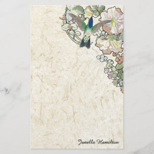 Art Nouveau Mucha Flowers Hummingbird Stationery