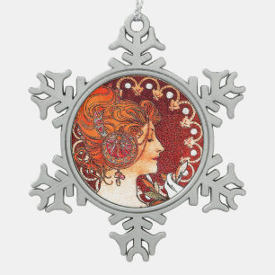 Art Nouveau Mucha Lady Snowflake Ornament