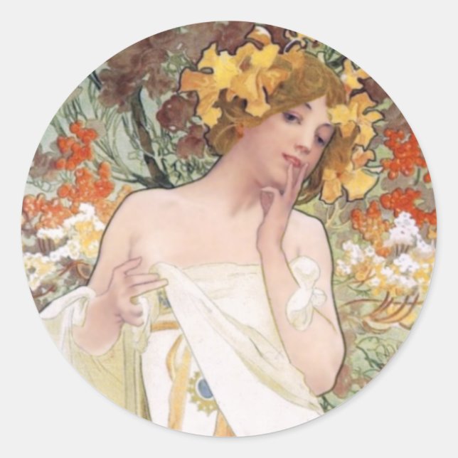 Art Nouveau - Mucha - Perfume Ad Classic Round Sticker (Front)