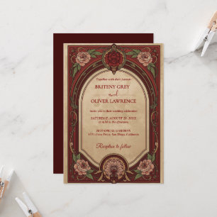 Art Nouveau Mucha vintage burgundy Floral Wedding Invitation