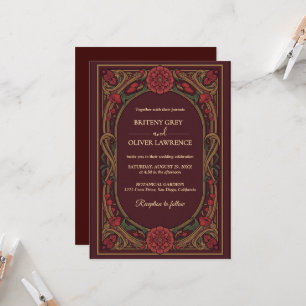 Art Nouveau Mucha vintage burgundy Floral Wedding Invitation