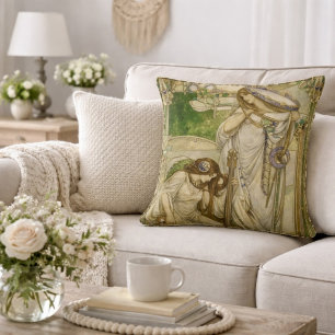 Art Nouveau Music Maidens Vintage Illustration  Throw Pillow