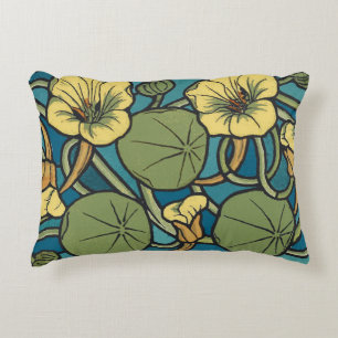 Art Nouveau Nasturtium Blue Gold floral Verneuil  Accent Pillow
