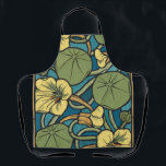 Art Nouveau Nasturtium Blue Gold floral Verneuil  Apron<br><div class="desc">Infuse your home with the rhythmic energy of the Belle Époque with this stunning Art Nouveau nasturtium pattern. Inspired by the legendary French artist Maurice Pillard Verneuil, this design captures the brilliant yellow blooms and iconic lily-pad-shaped leaves of the nasturtium in a bold, structured layout. The striking contrast between the...</div>