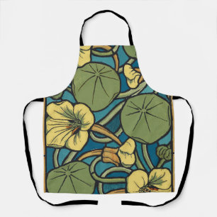 Art Nouveau Nasturtium Blue Gold floral Verneuil  Apron