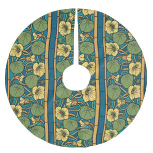 Art Nouveau Nasturtium Blue Gold floral Verneuil  Brushed Polyester Tree Skirt