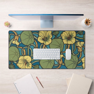Art Nouveau Nasturtium Blue Gold floral Verneuil  Desk Mat