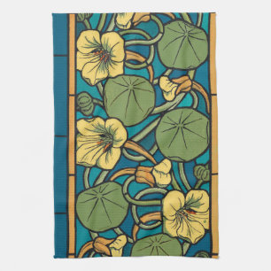 Art Nouveau Nasturtium Blue Gold floral Verneuil  Kitchen Towel
