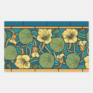 Art Nouveau Nasturtium Blue Gold floral Verneuil  Sticker