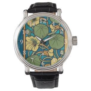 Art Nouveau Nasturtium Blue Gold floral Verneuil Watch
