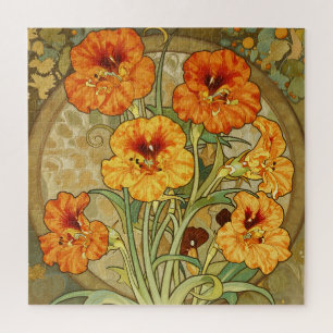Art Nouveau Nasturtium Floral Pattern Jigsaw Puzzle