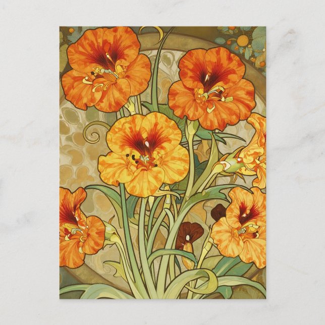 Art Nouveau Nasturtium Floral Pattern Postcard (Front)