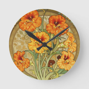 Art Nouveau Nasturtium Floral Pattern Round Clock