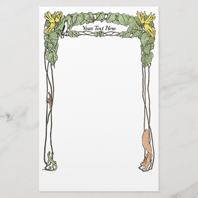 Art Nouveau Nature Themed Stationery - Watercolor (Front)