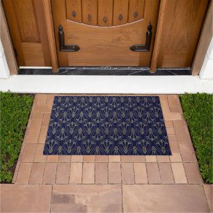 Art Nouveau Navy Blue and Gold Doormat