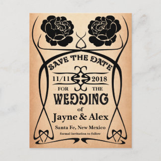 Art Nouveau Old West Rose Wedding Save the Date Announcement Postcard