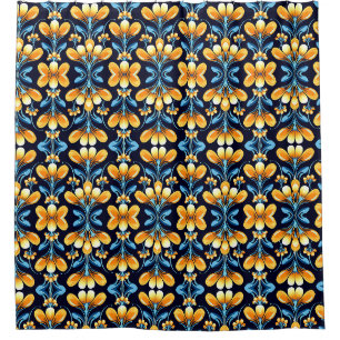 Art Nouveau orange and blue Floral