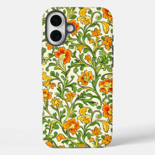 Art Nouveau orange and yellow floral pattern iPhone 16 Plus Case