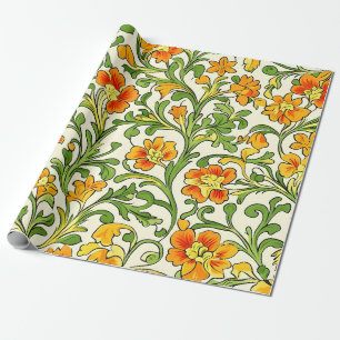  Art Nouveau orange and yellow floral pattern  Wrapping Paper