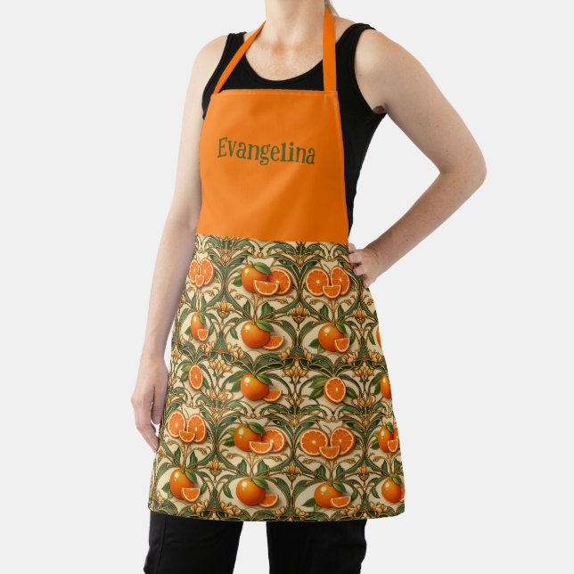 Art Nouveau Orange Citrus Golden Name Apron (Insitu)