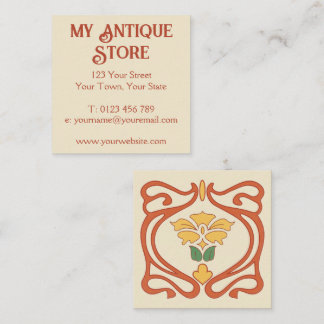 Art Nouveau Orange Cream Square Business Card