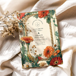 Art Nouveau Orange Floral Wedding Invitation