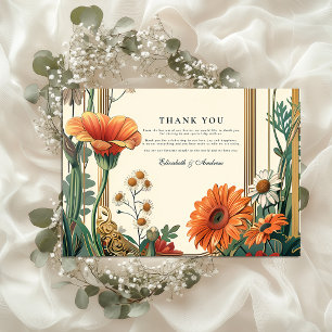 Art Nouveau Orange Floral Wedding Thank You Card