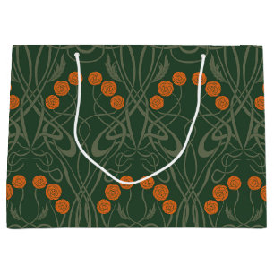 Art Nouveau Orange Roses and Sinuous Stems Large Gift Bag