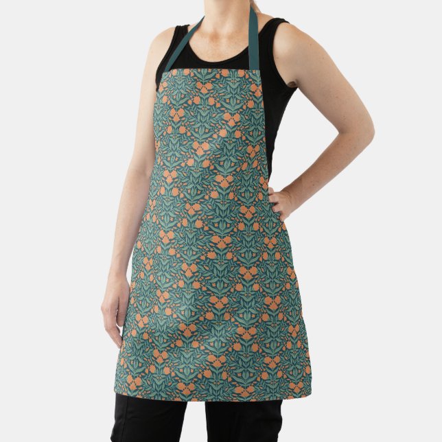 Art Nouveau orange tulip-like floral pattern Apron (Insitu)